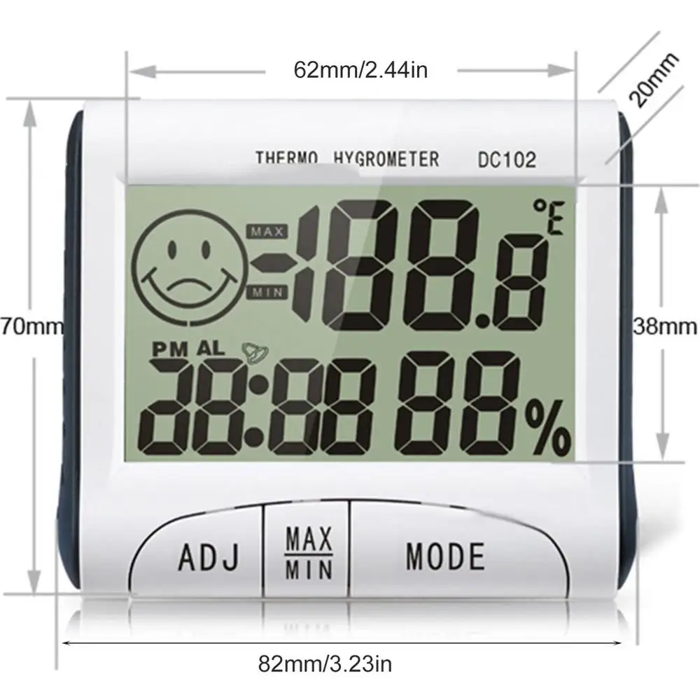 Mini LCD Digital Indoor Thermometer Hygrometer Temperature Humidity Meter Clock Desk Weather Station DC102 With Magnetic Stand