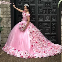 gorgeous pink quinceanera dresses 3d floral vestidos sweet 15 years old dress off shoulder plus size prom party gowns