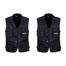 2 Pcs Men's Fishing Vest with Multi-Pocket Zip for Photography / Hunting / Travel Outdoor Sport Blac