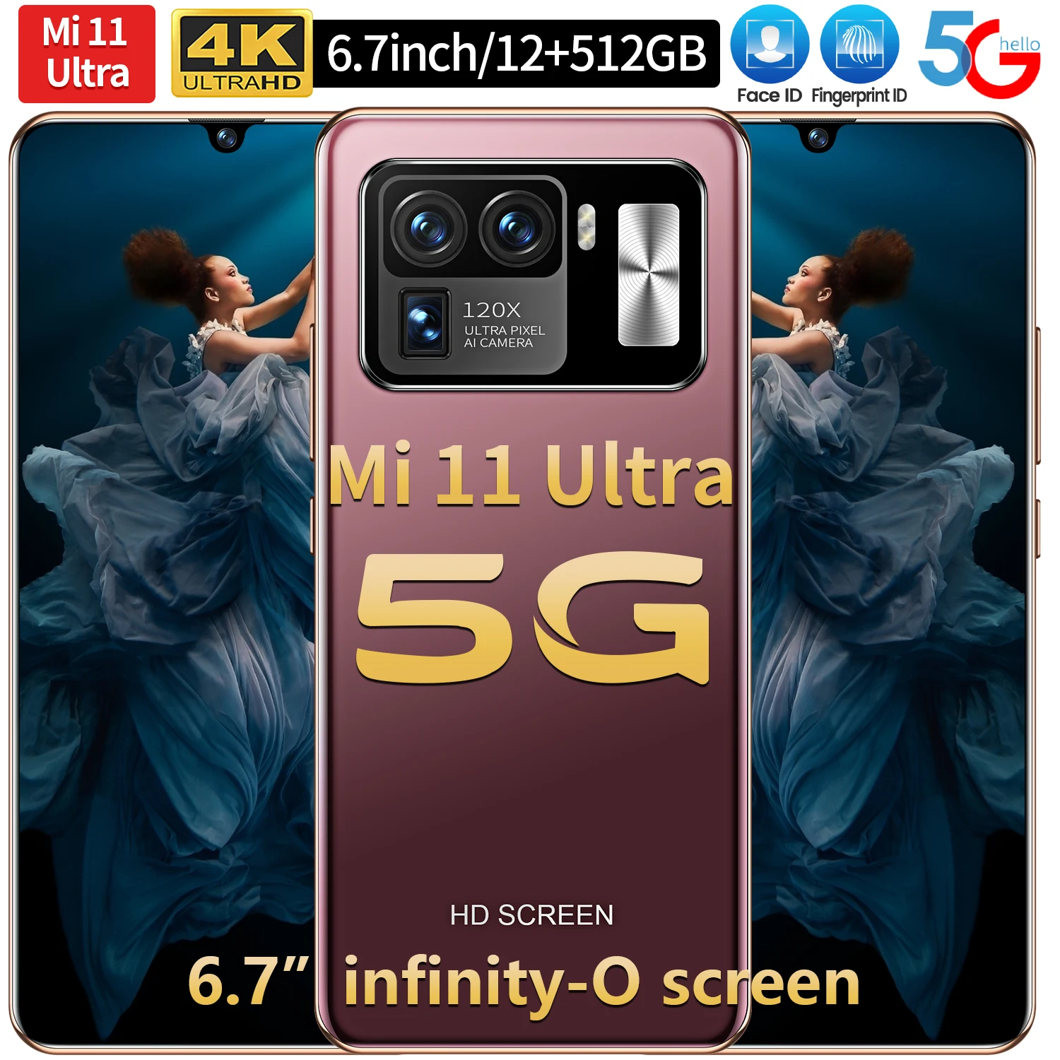 

Mi11 Ultra Android Smartphone 6.7 inch Full Screen 12GB+512GB Facial recognition Qualcomm 888 Global Version 5G Mobile Phone New
