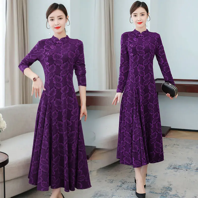 Винтажное жаккардовое платье-Ципао с цветочным принтом женское элегантное