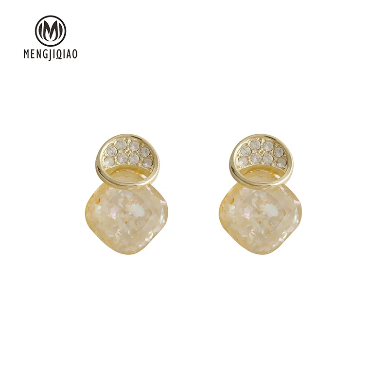 

MENGJIQIAO 2020 New Statement Zircon Circle Pendientes Fashion Shell Square Acrylic Dangle Earrings Elegant Jewelry