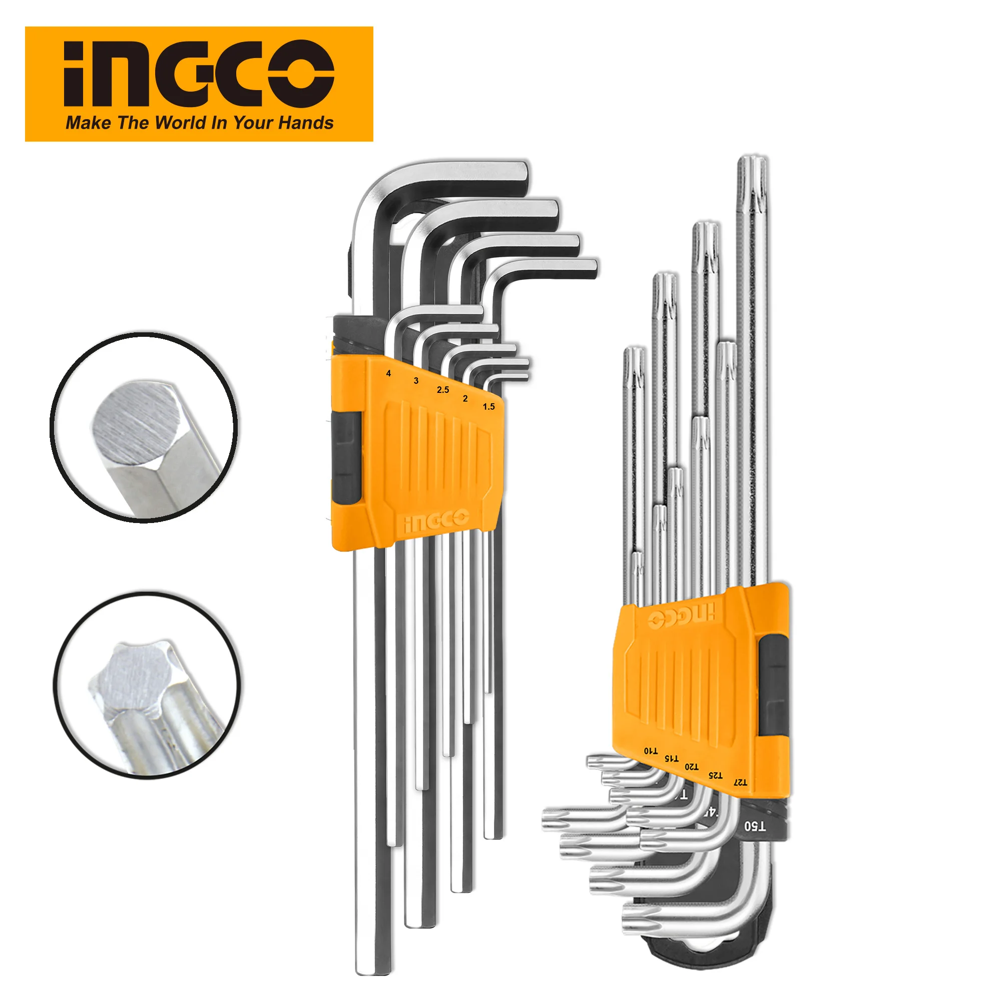 Набор торцевых ключей INGCO комплект из 18 предметов для шестигранных и