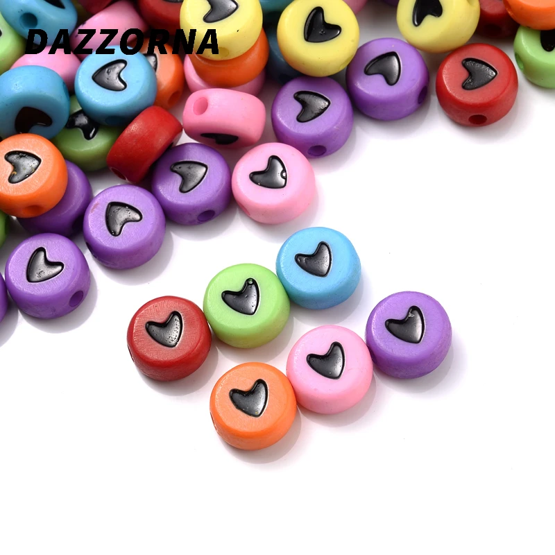 Плоские кубические Акриловые Бусины 4 х7 мм в форме черного меланжевого сердца