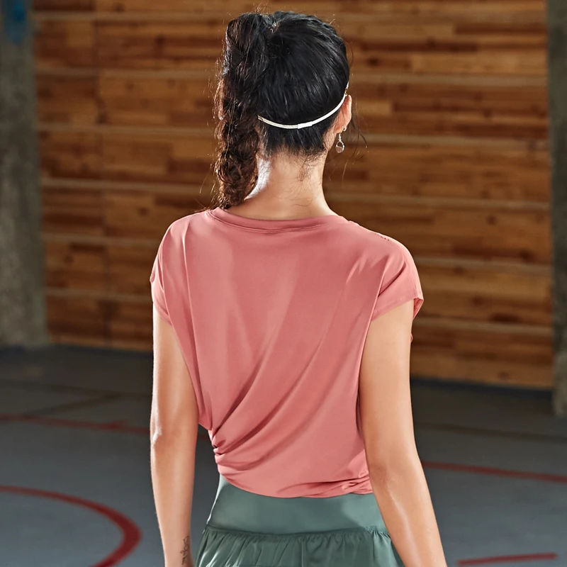 Быстросохнущая эластичная облегающая женская футболка для йоги Спортивная