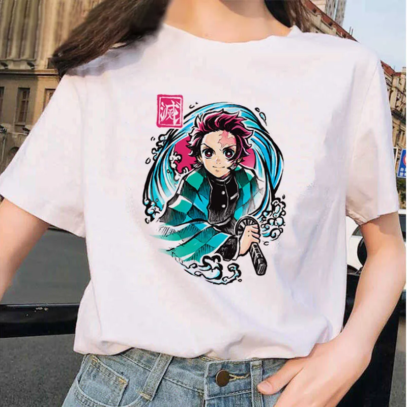 

Japanese Anime Demon Slayer T Shirt Women Ulzzang Harajuku Shirt 90s Cartoon Graphic Kimetsu No Yaiba Kawaii T-shirt Female