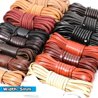 5mbatch of 5mm real cowhide round flat thong thread diy braided bracelet result rope for leather bag making accessories