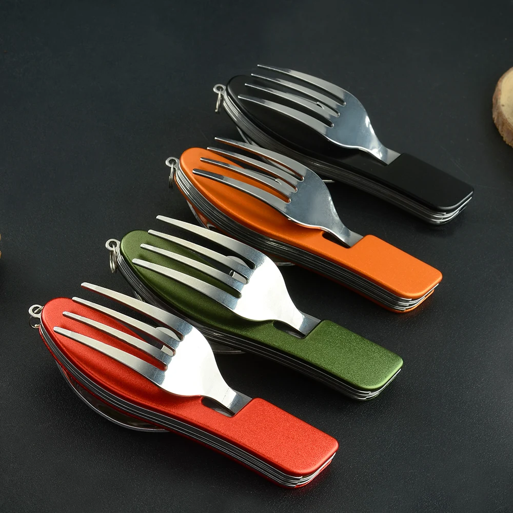 Складные столовые приборы 4 в 1 для путешествий кемпинга походов нож из