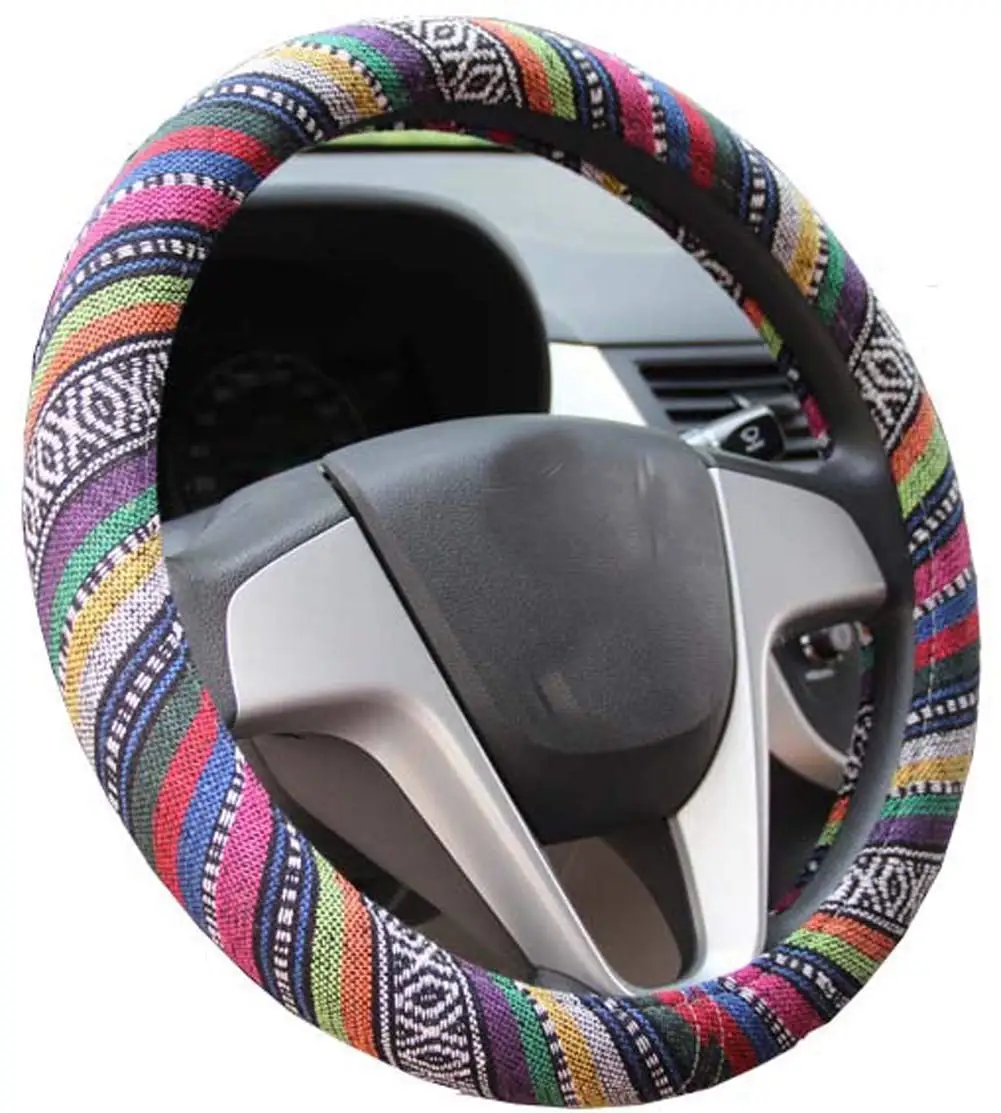 

Universal Car Steering Wheel Cover Ethnic Style Linen Pretty Flax Cloth Universal Fit Auto Decoration Protection Accessories