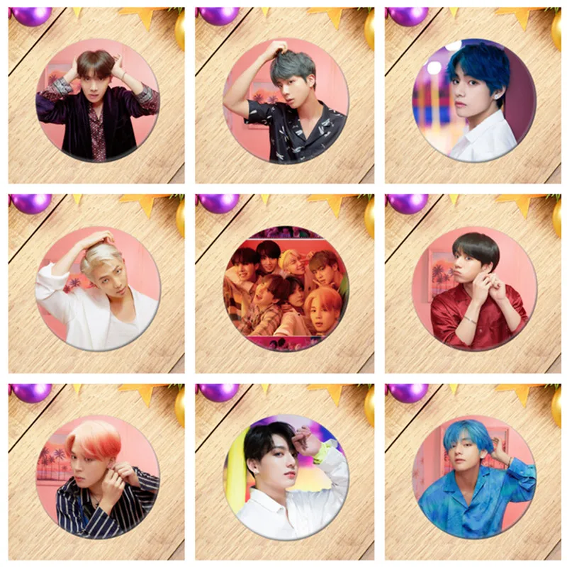 2 шт. 44/58 мм Брошь Bangtan для мальчиков круглые металлические - Цена: 