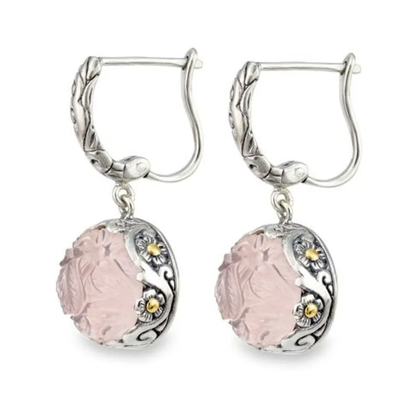 

Classic Pink Round Geometric Crystal Dangle Earrings Engraving Flower Floral Shaped Pattern for Women Bridal Wedding Jewelry