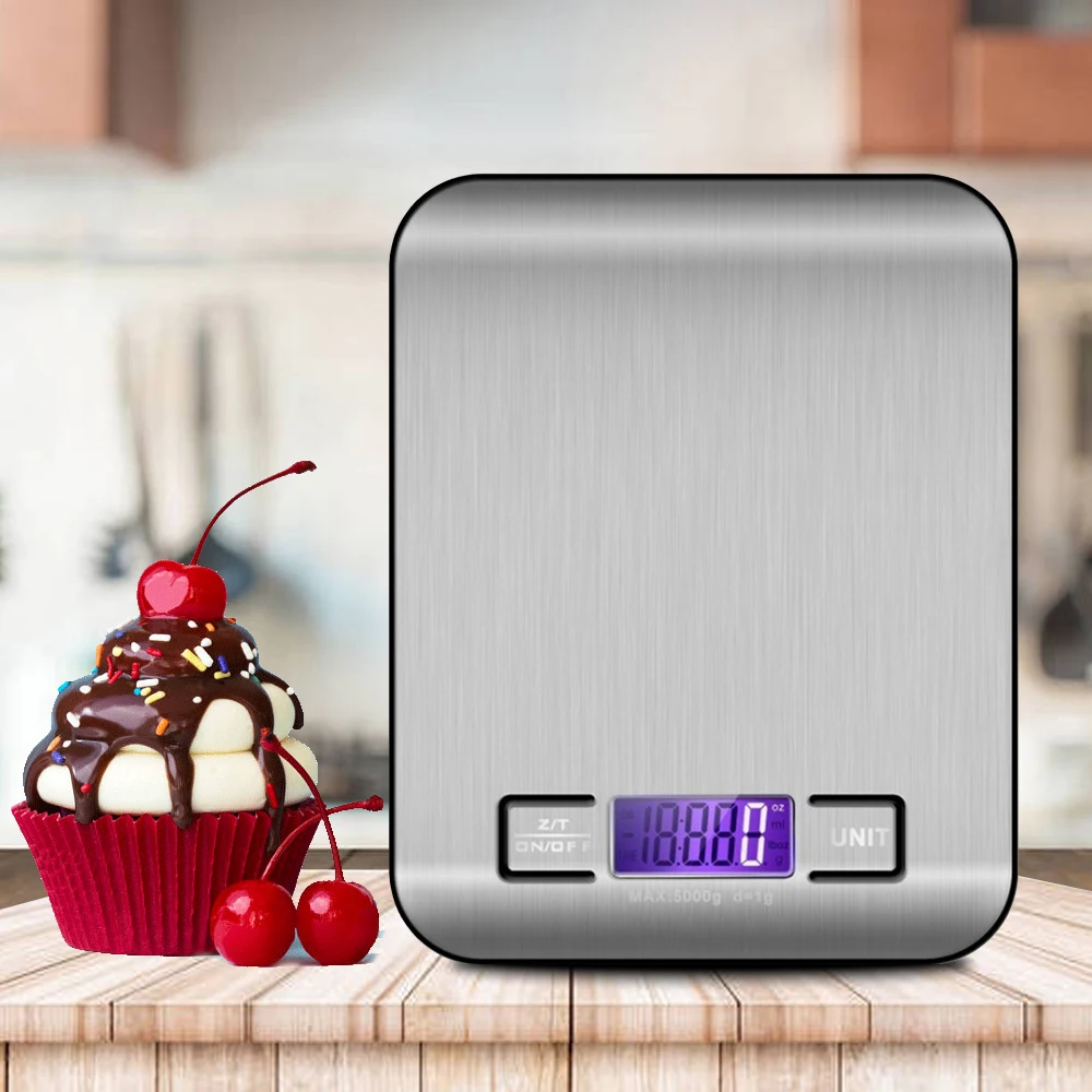

Silver Digital Scales 5kg 10kg 1g Weights Scale Stainless Steel Electronic Balance Measure Tools LED Display Kitchen Scale Libra