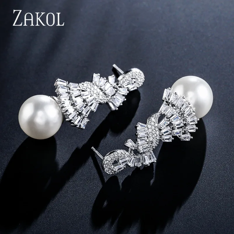 ZAKOL новые роскошные серьги с имитацией жемчуга полностью кубического циркония