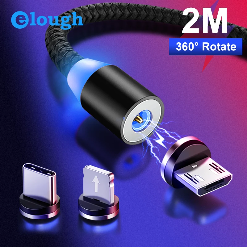 Elough Магнитный зарядный Micro USB кабель зарядное устройство для iPhone Xiaomi Мобильный телефон Магнит USB зарядное устройство Тип C кабель Шнур El360
