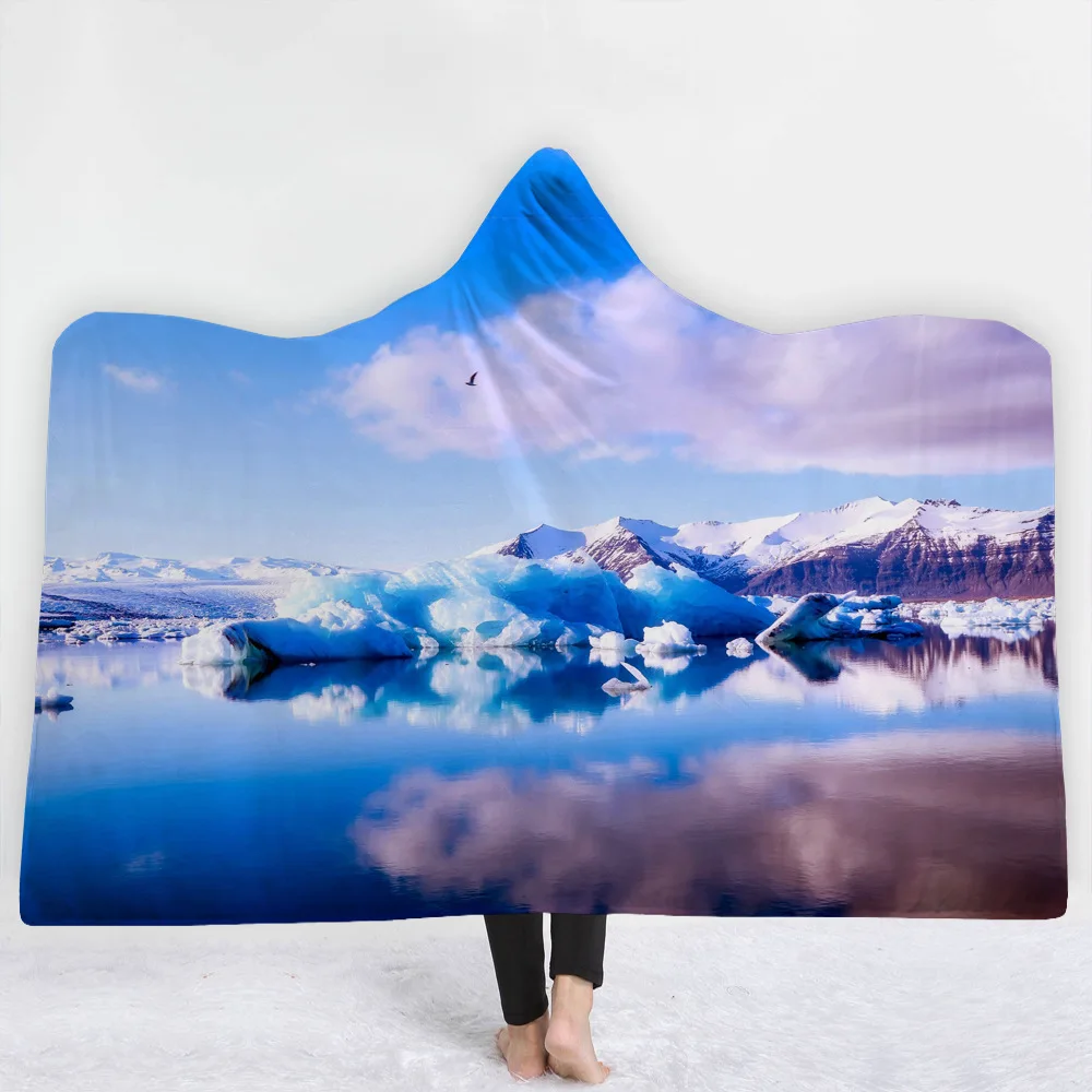 Двойное бархатное одеяло с капюшоном и принтом из аниме Подводный мир океана