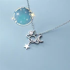 Трендовое ожерелье в виде звезд, Луны, планеты, Вселенной, простое, милое, 925 пробы, серебряная цепочка на ключицы, Женское Ожерелье SNE464