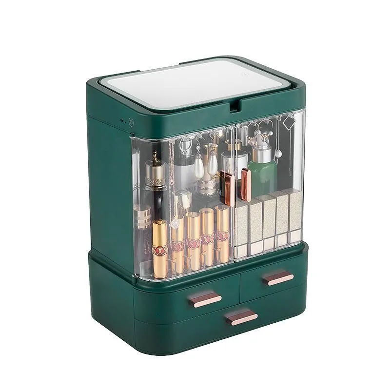 

Fashion Makeup Organizer Big Capacity Cosmetic Storage Box Waterproof Dustproof Jewelry Storage Holder with Led Lighted MirrorWF