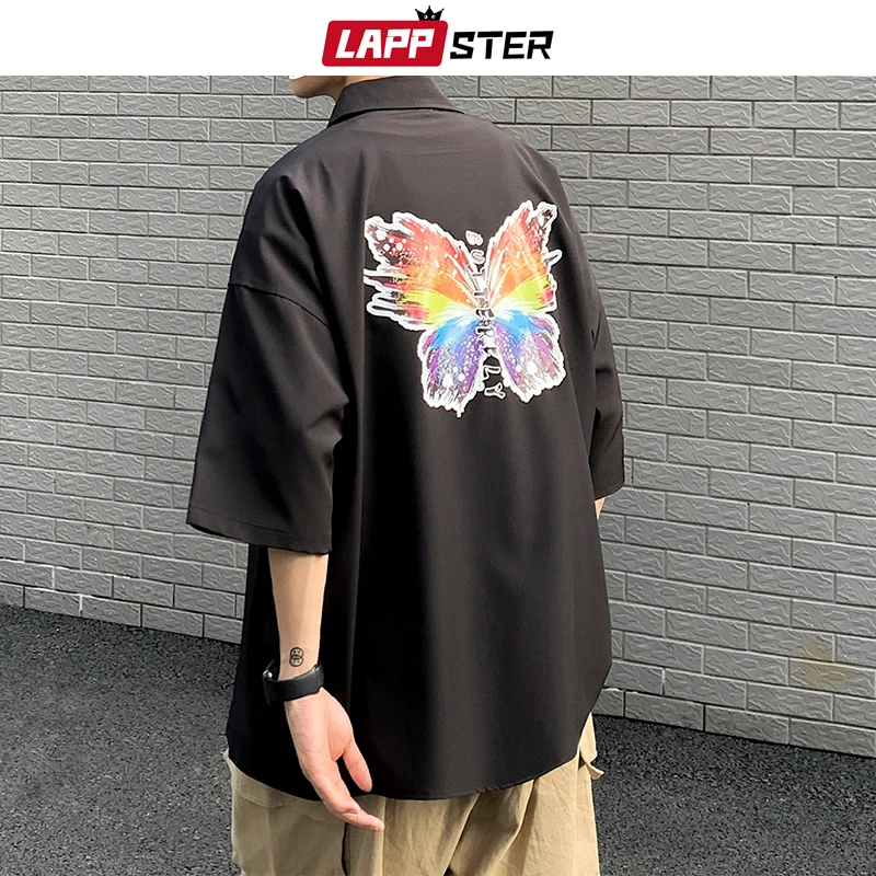 Рубашка LAPPSTER мужская с принтом бабочки гавайская блузка в Корейском стиле