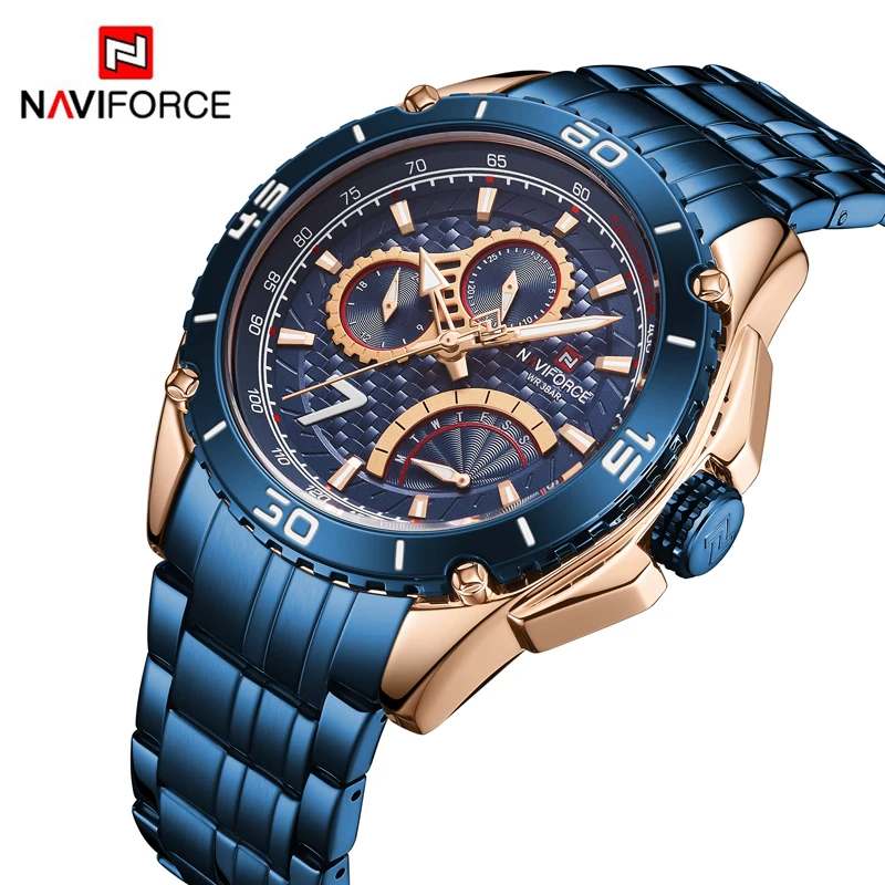 Часы наручные Naviforce мужские водонепроницаемые модные повседневные с светлыми