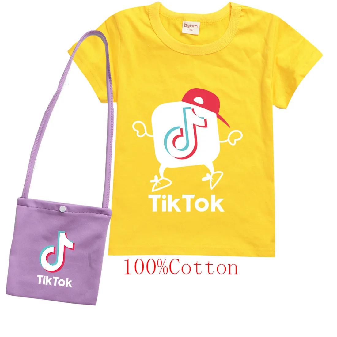 Хлопковая футболка с коротким рукавом и сумка TIK TOK для девочек хлопковый топ