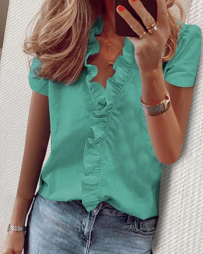 

2020 Spring and Summer New Long Sleeve printing t-shirt Ruffled Shirt Women Shirt