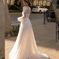 princess tulle appliques wedding dresses o neck long sleeves sweep train wedding gown bridal vestido de noiva