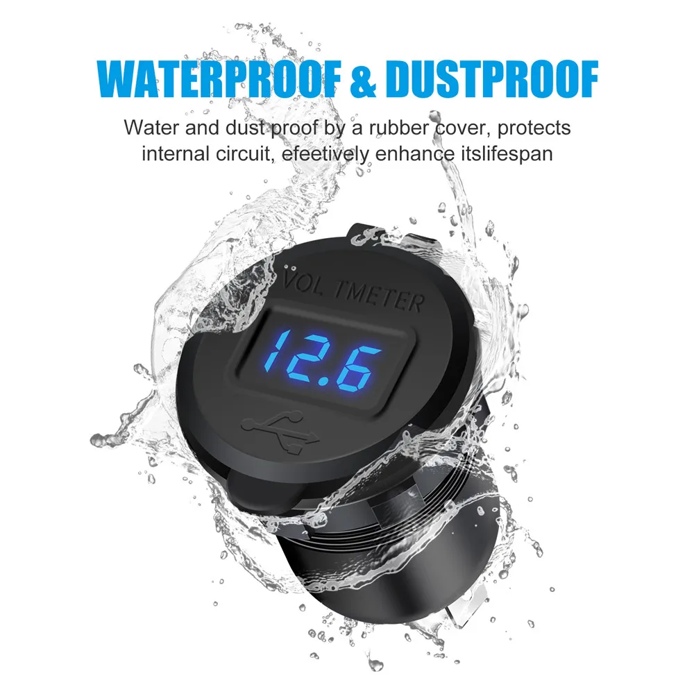 

2-Pack Quick Charger 3.0 Dual USB Car Charger Socket with Voltmeter & Switch, Metal Waterproof 36W 12V Power Outlet Fast Charger