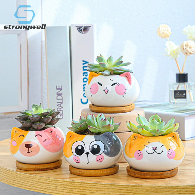 

Strongwell 4 шт./компл. с мультяшным котом цветочный горшок Фея садовый декоративный горшок Офис декоры сочные цветочные горшки, горшки для висяч...