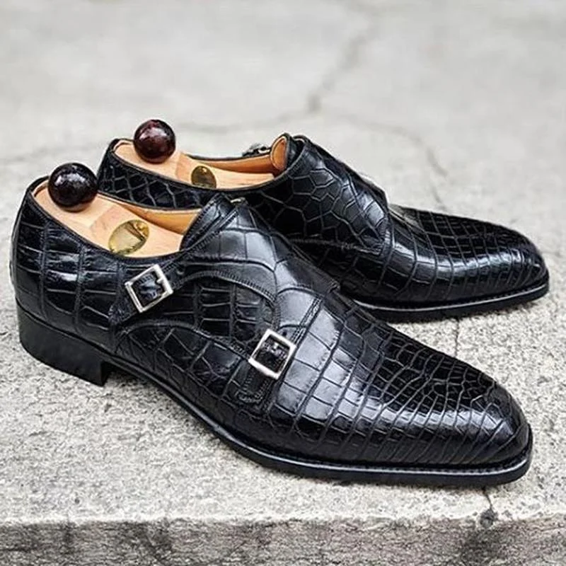 

Men's New Handmade Pu Leather Crocodile Pattern Buckle Casual Comfortable Breathable and Convenient All-match Monk Shoes HL046