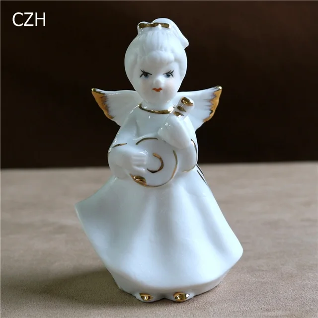 Фарфоровая статуэтка ангела, керамическая музыкальная игрушка, миниатюрная кукла ангела, украшение для дома, праздничный подарок, аксессуары для рукоделия