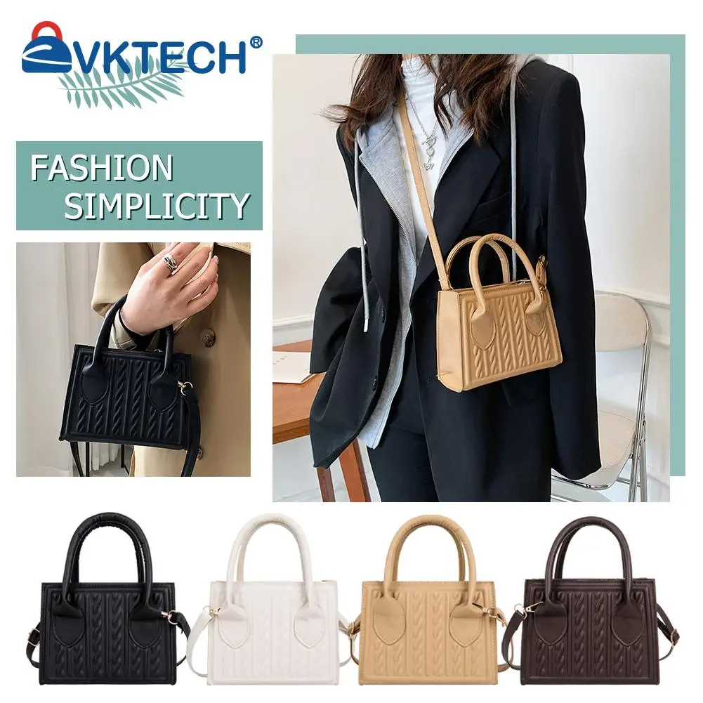 

Сумка на плечо женская из экокожи, Модный повседневный саквояж кросс-боди сплошного цвета с геометрическим рисунком, миниатюрный клатч