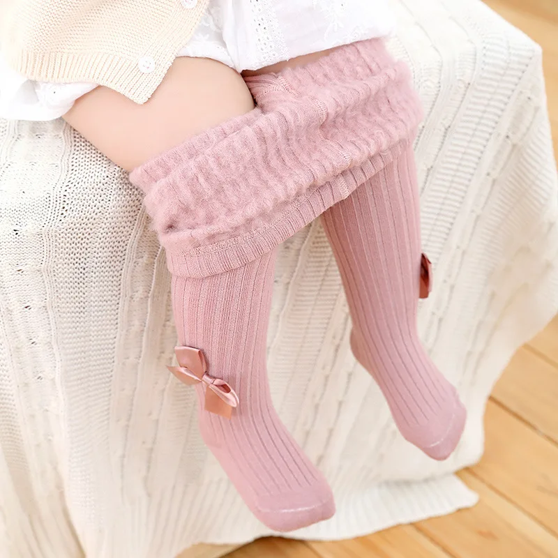 

0 to 6 Years Beautiful Bowknot Girls Tights Brushed Winter Clothing for Babies Winter Warm Pantyhose For Kids Pink Tights Fleece