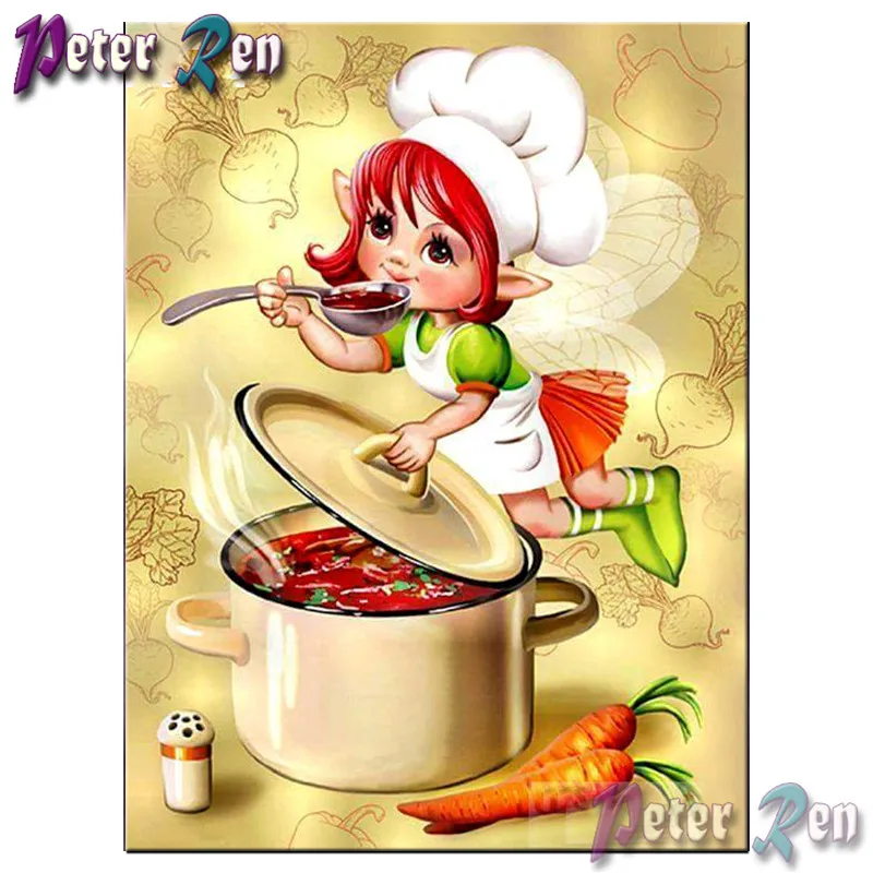 

5d Cartoon chef girl spoon carrot diamond Painting Cross Stitch full Square\Round Embroidery Rhinestone Kitchen home decoration