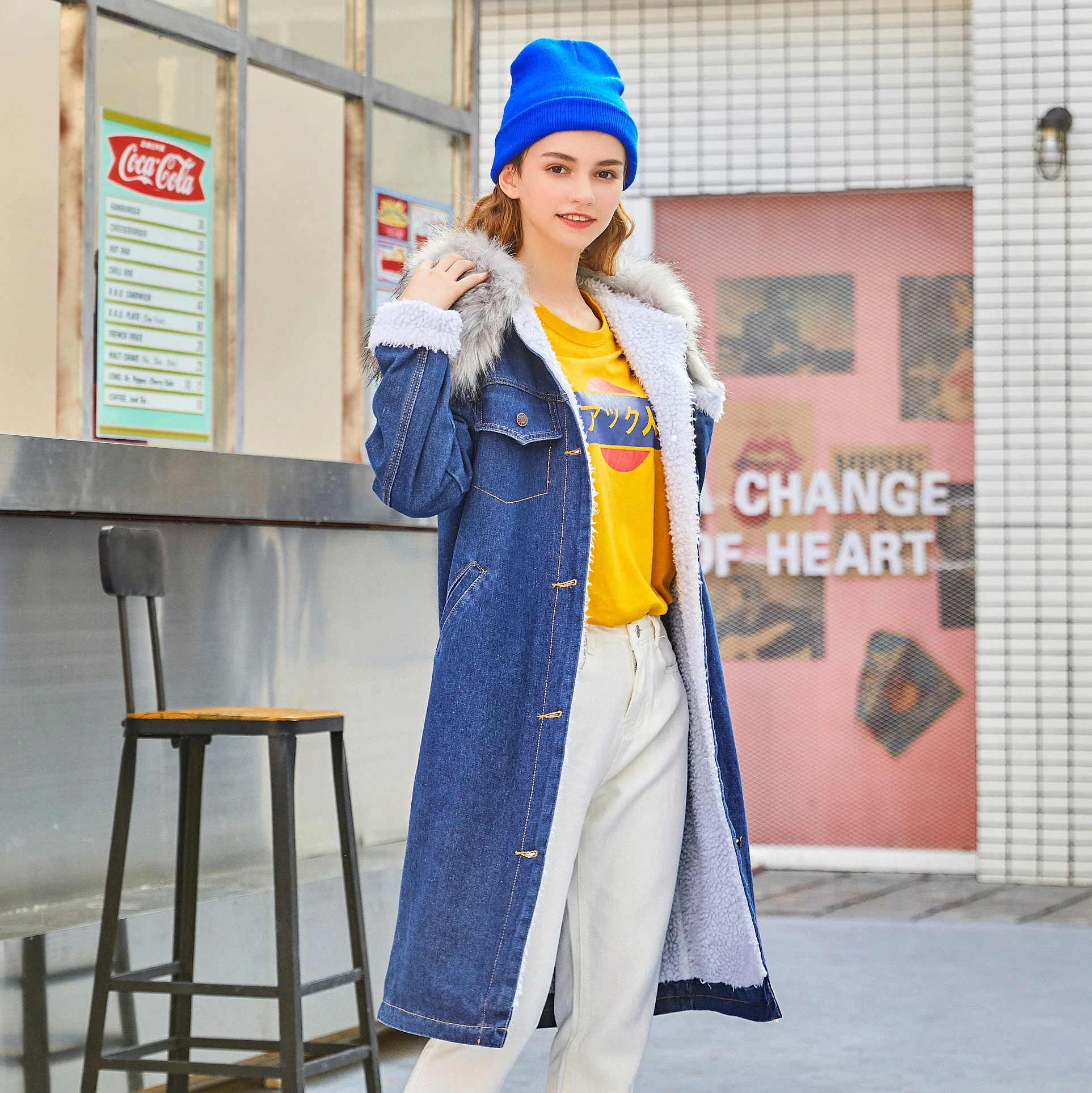 2019 Новая женская джинсовая парка куртка с шерстяной подкладкой зимняя хлопковая