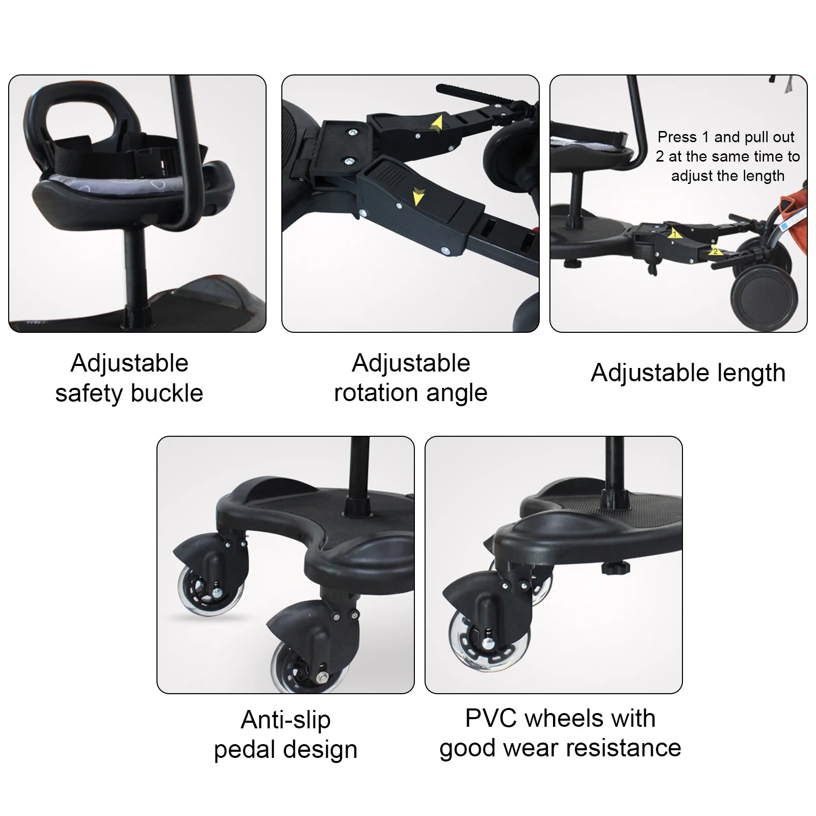 

Universal Children Stroller Pedal Adapter Second Child Auxiliary Trailer Twins Scooter Hitchhiker Kids Standing Plate With Seat