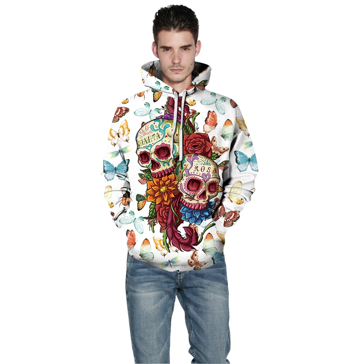 Свитшот унисекс с капюшоном креативный худи Скелет на Хэллоуин для пар пальто