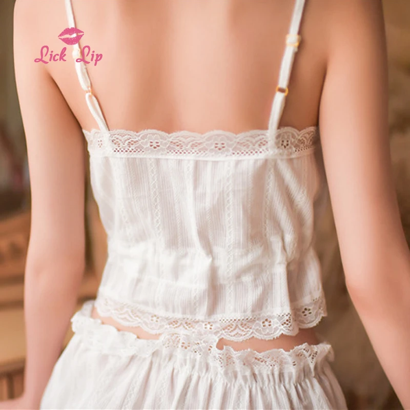 Lick/комплект одежды для сна с рисунком губ белая Хлопковая пижама на бретельках