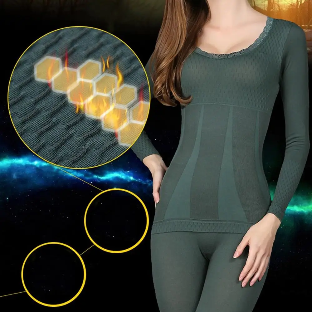 Женский Теплый комплект для сна зимнее ультратонкое термобелье с круглым