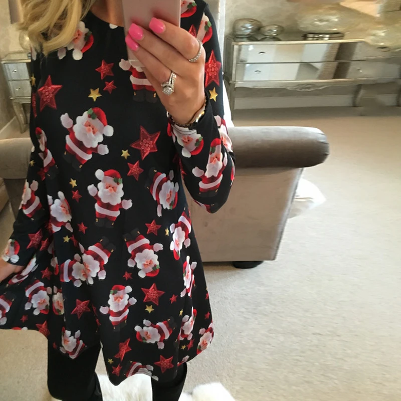 Осеннее женское платье с длинным рукавом размера плюс рождественское мультяшным