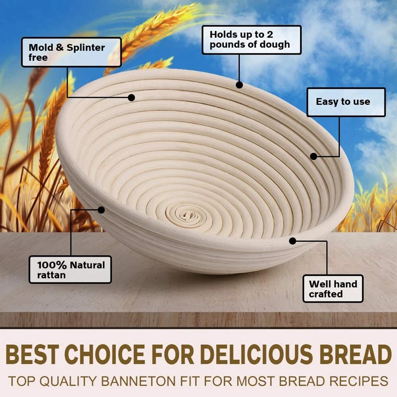 

Bread Banneton Proofing Basket Set, 10 Inch Round & 9.6 Inch Oval Bread Proofing Basket Natural Rattan Banneton
