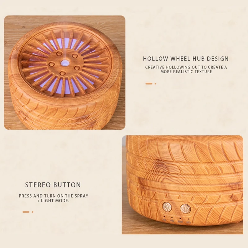 

Tire Oil Aroma Diffuser Air Humidifier Light Wood Grain Ultrasonic Air Purification Household Aromatherapy Maker