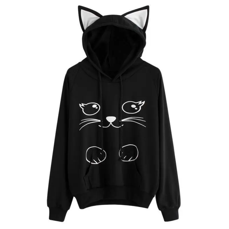 

Women Hoodies Casual Cartoon Cat Printed Hoodie Autumn Winter Female Hoodies Women Long Sleeve Clothing Sudadera Mujer Moletom