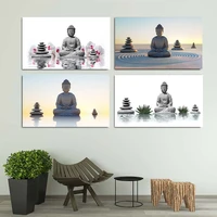 abstract printed hotoke buddhism buddha zen stone and lotus painting picture cuadros decor canvas art for bed room decor