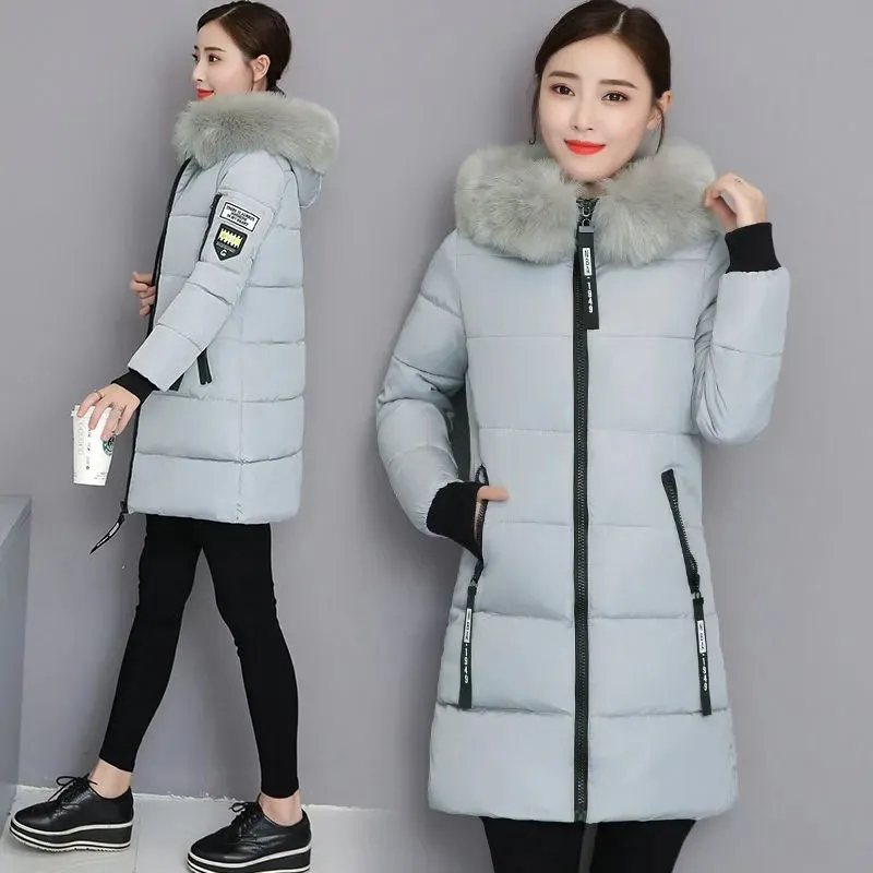 New Parka Women 2021 Winter Jacket Coat Hooded Outwear Female Thick Waem Cotton Padded Fur collar Basic Coats | Женская одежда