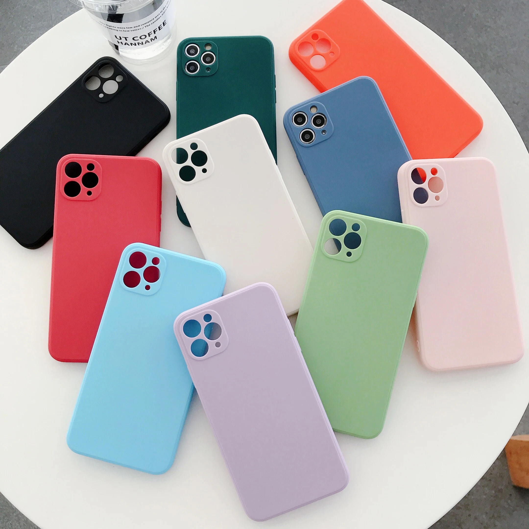 

Case for iPhone 12 Mini 11 Pro XR XS Max 8 7 Plus SE 2020 Glossy Candy Color High Quality Soft TPU Precision Hole Back Cover