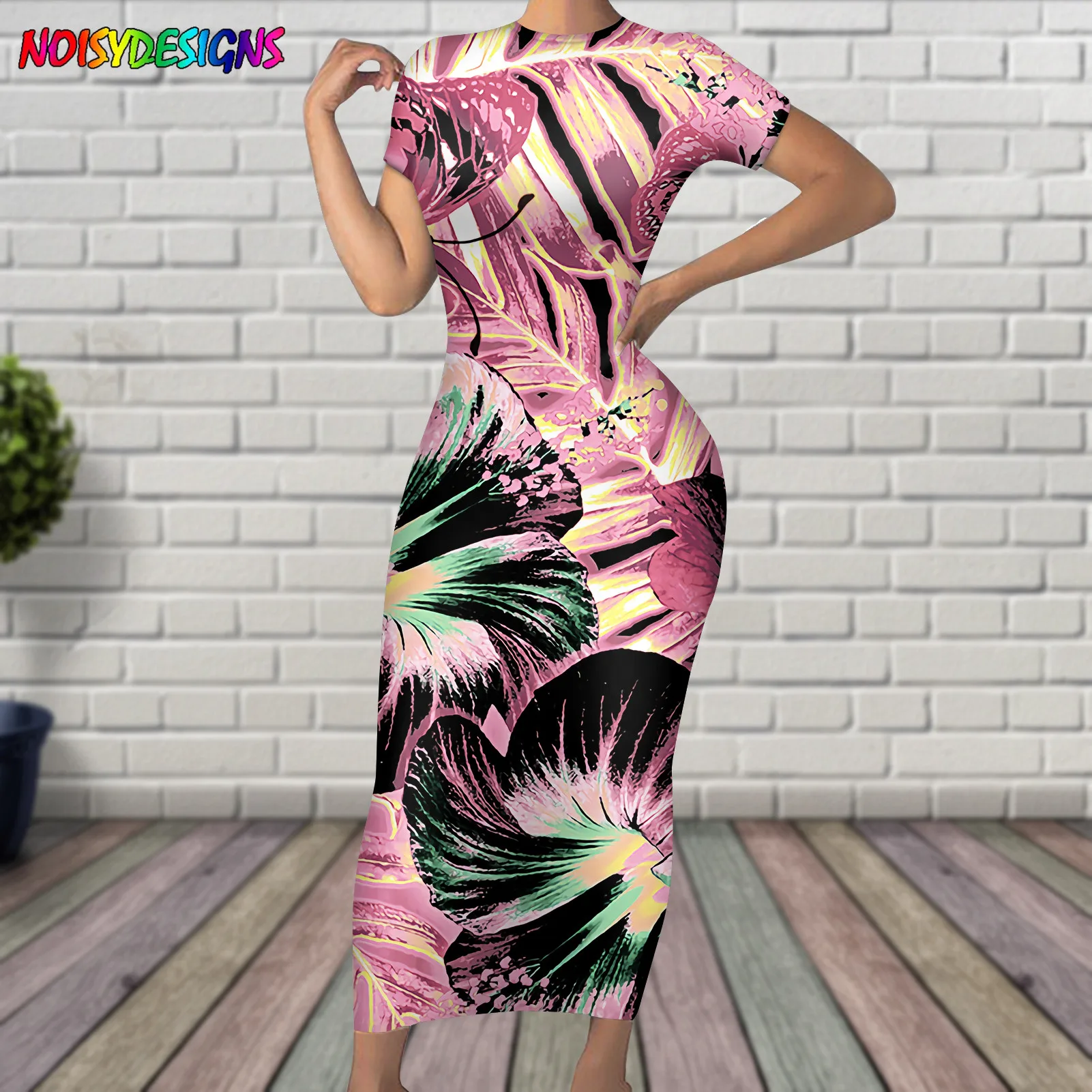 

NOISYDESIGNS Elegant Samoa Women's Dresses Vintage Hawaiian Tropical Hibiscus Floral Print 2021 Long Tight Female Party Dress