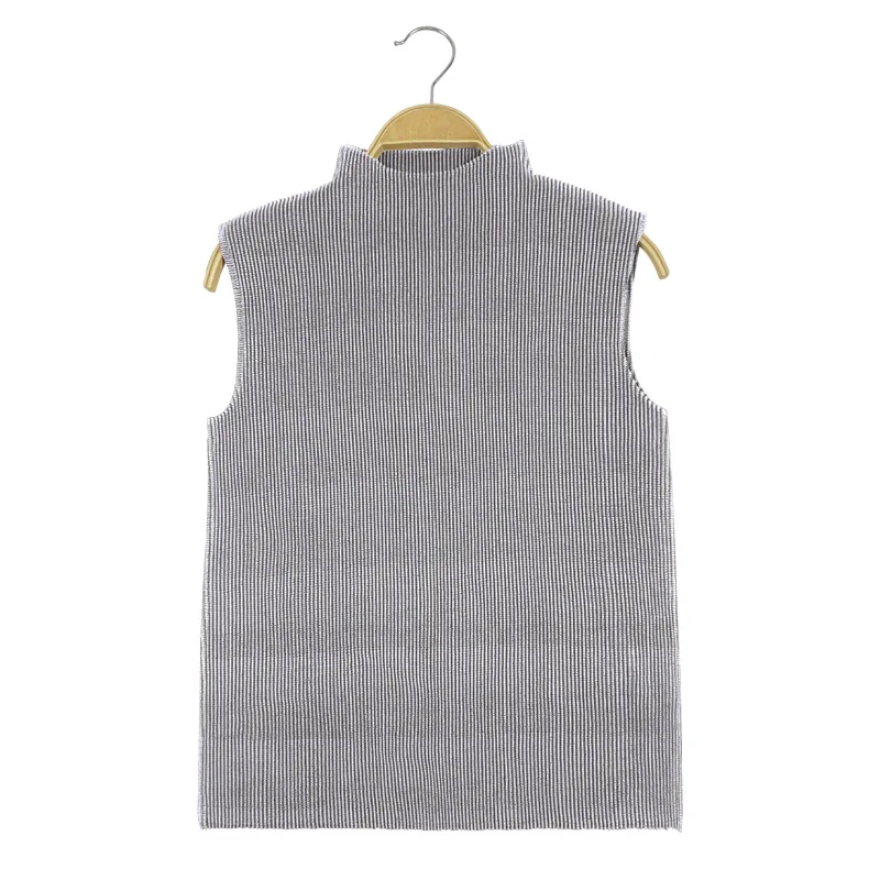 

SuperAen Folds Solid Sleeveless Slim Stand T-shirt 2021 Summer New Top Women's Bottom