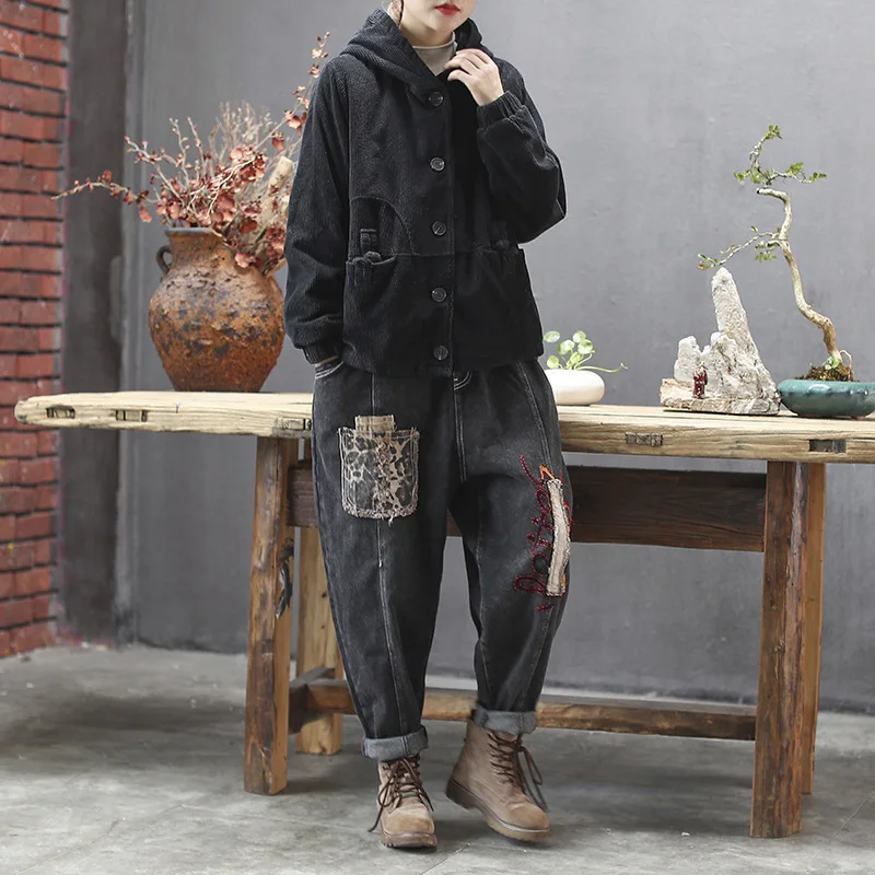 Женские осенне-зимние вельветовые куртки винтажное свободное Стеганое пальто