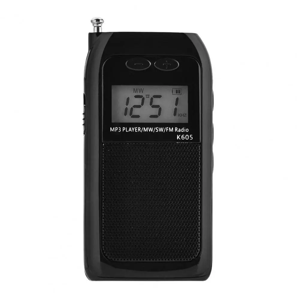 

K-605 Mini Pocket Stereo Radio LCD Digital Display Mini Portable Rechargeable FM MW SW MP3 Player for Outdoor Radio MP3 Player