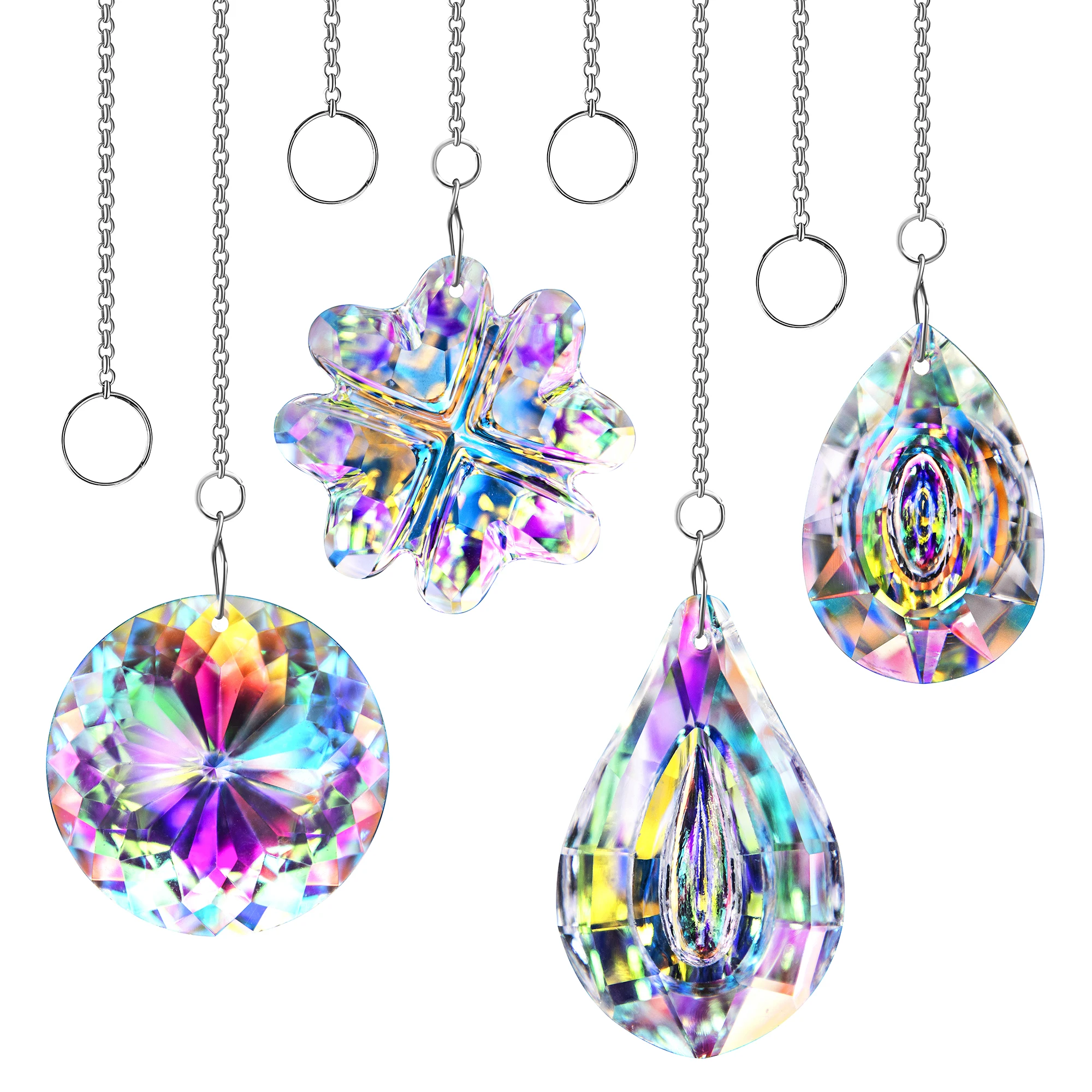H&D Pack of 4 Colorful Crystal Suncatchers Window Hanging Rainbow Maker Prisms Bedroom Ornament Home Garden Christmas Tree Decor